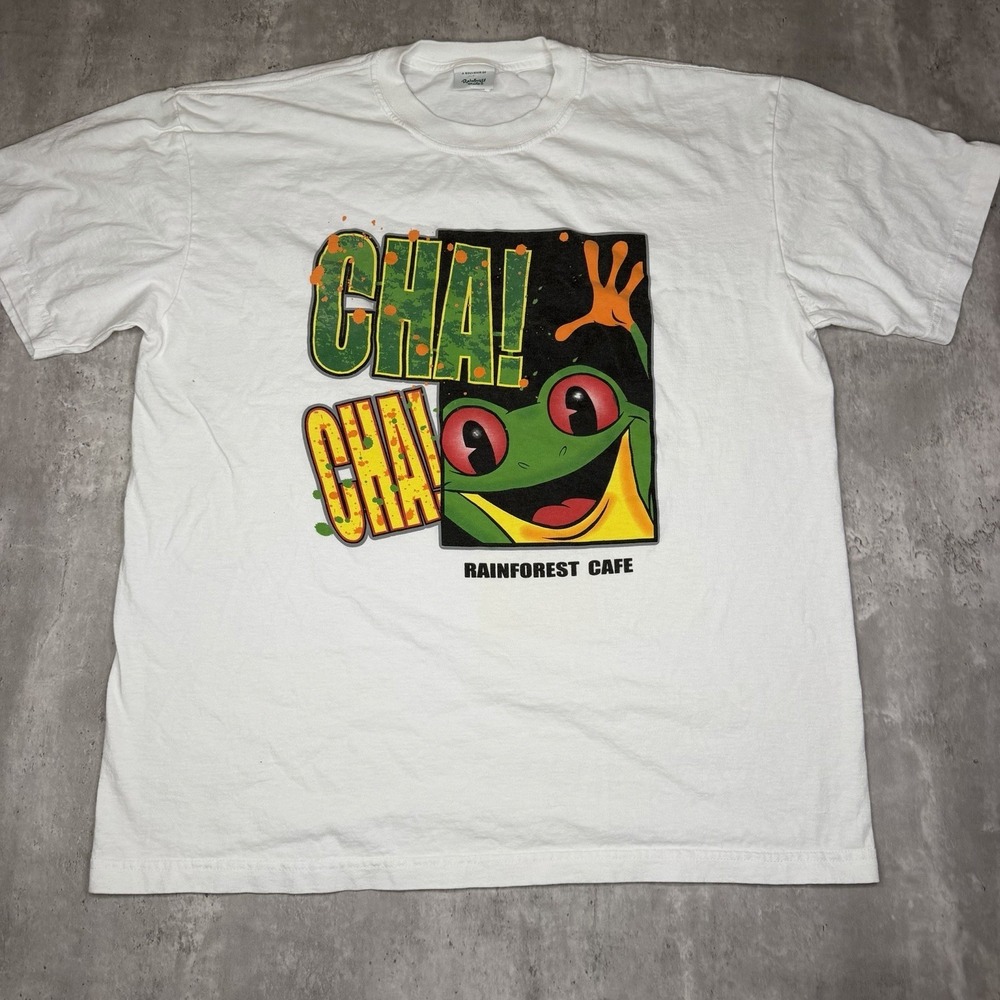 Vintage Rainforest Cafe Frog Graphic T Shirt Mens XL White Nature 90s 00s USA